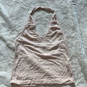 Urban Heritage Ribbed Halter Tank Top | Soft Neutral Y2K Basic
